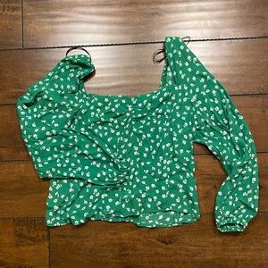H&M green daisy blouse